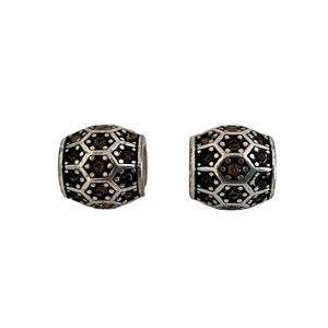 BRIGHTON Onyx Tiles (2) Beads Spacers Silver Plated w/ Crystals